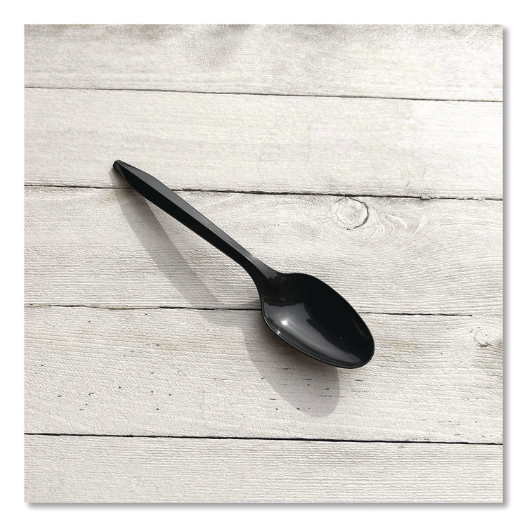 Mediumweight Polypropylene Cutlery, Spoon, Plastic, Black, 1,000/Carton