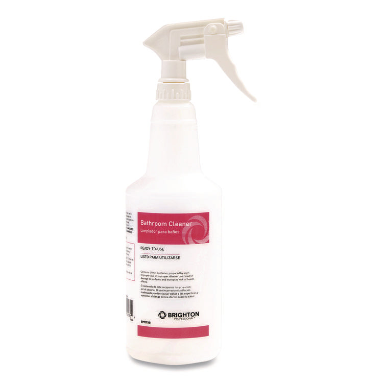 Trigger Spray Bottle for Portion Packet Bathroom Cleaners, 32 oz, White/Pink