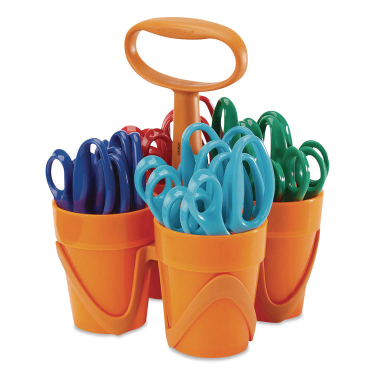 Classpack Scissors Caddy, Pointed Tip, 5" Long, 1.6" Cut Length, Straight Asst Color Handles: Blue/Green/Lt Blue/Red, 24/Set