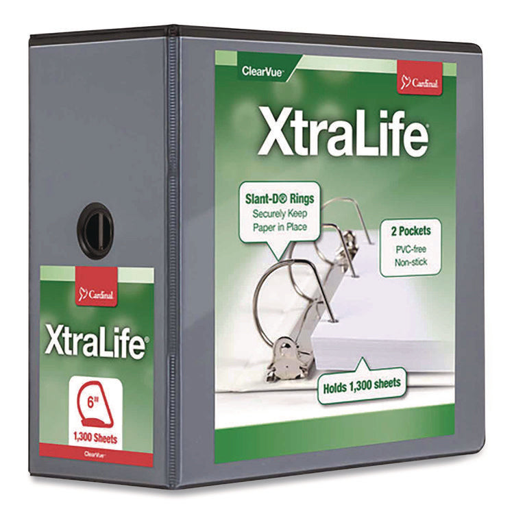 XtraLife ClearVue Non-Stick Slant-D Ring Binder, 3 Rings, 6" Capacity, 11 x 8.5, Black
