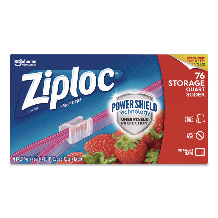 Slider Storage Bags, Quart, 5.88" x 1.88" x 7.88", Clear, 76 Bags