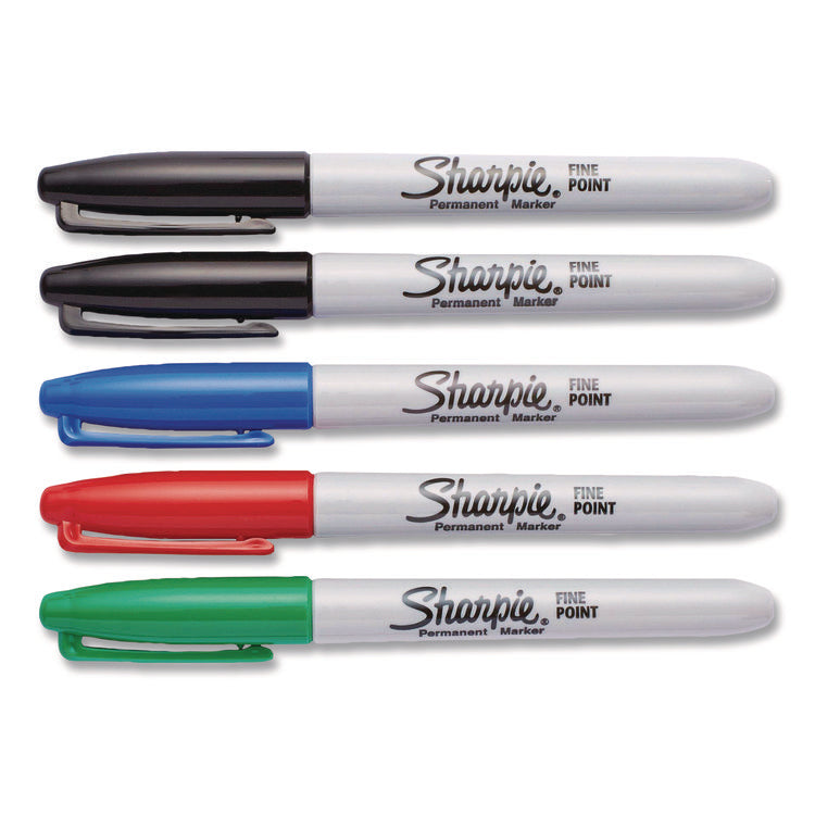 Fine Tip Permanent Marker, Fine Bullet Tip, Assorted Ink Colors, 5/Pack