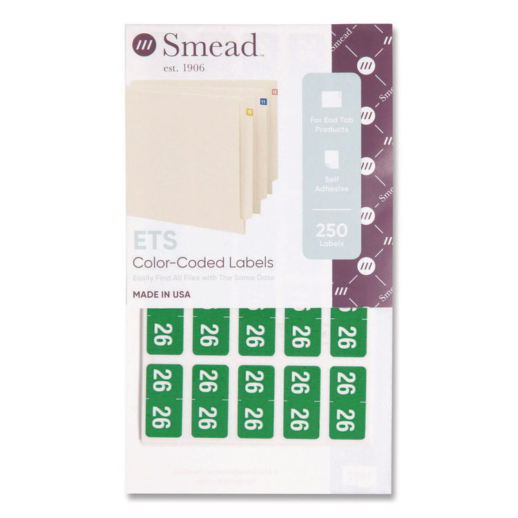 Yearly End Tab File Folder Labels, 0.5 x 1, Green, 25/Sheet, 10 Sheets/Pack
