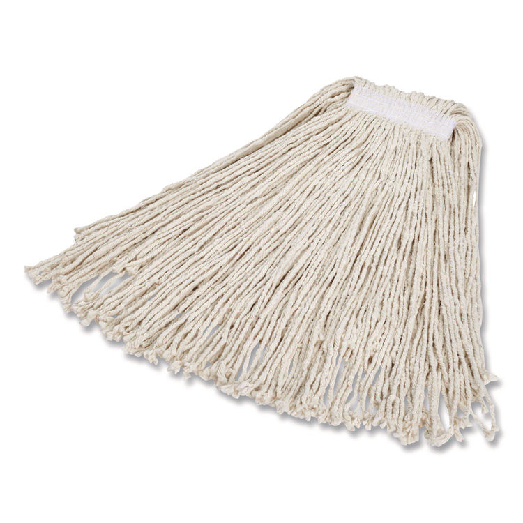 Economy Cut-End Cotton Wet Mop Head, 24oz, 1" Band, White, 12/carton