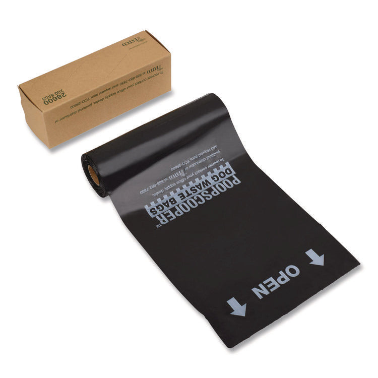 Dog Waste Bags, Open-Face, 0.5 gal, 8" x 13", Black, Perforated Roll, 200 Bags/Roll, 10 Rolls/Carton