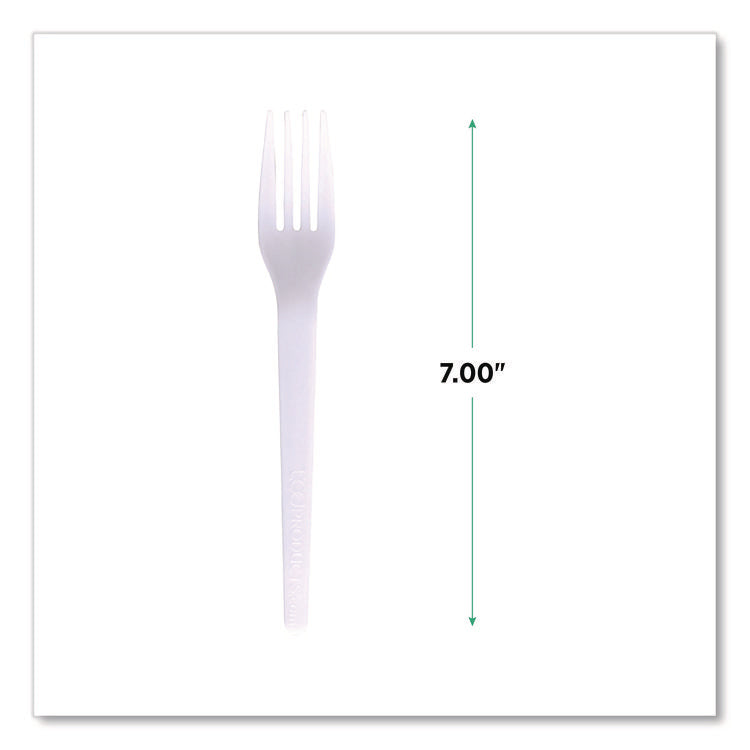 Plantware CPLA Cutlery, Individually Wrapped, Fork, Plastic, White, 1,000/Carton