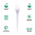 Plantware CPLA Cutlery, Fork, White, 1,000/Carton