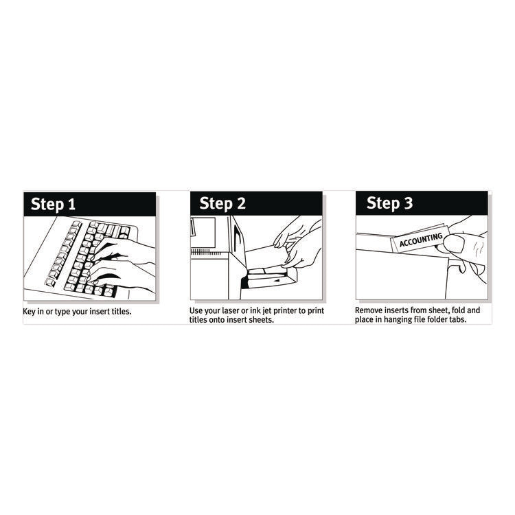 Tabs Inserts For Hanging File Folders, 1/5-Cut, White, 2" Wide, 100/Pack
