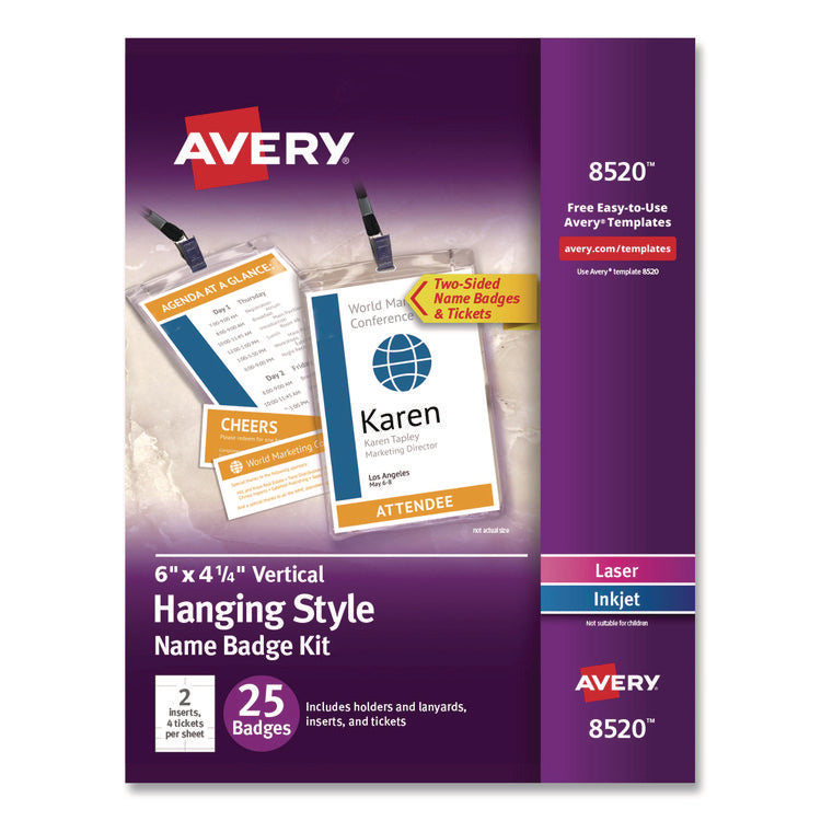 Lanyard-Style Badge Holder W/laser/inkjet Inserts, Top Load, 4.25 X 6, We, 25/pk