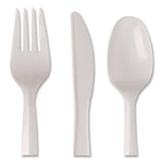 Mediumweight Polypropylene Cutlery, Fork/Knife/Teaspoon, Plastic, White, 250/Carton