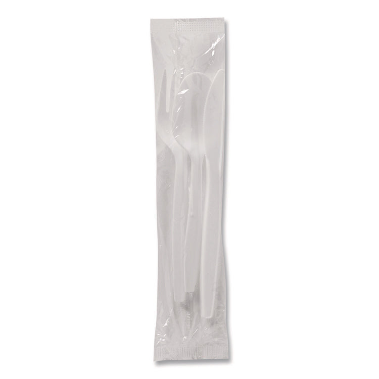 Mediumweight Polypropylene Cutlery, Fork/Knife/Teaspoon, Plastic, White, 250/Carton