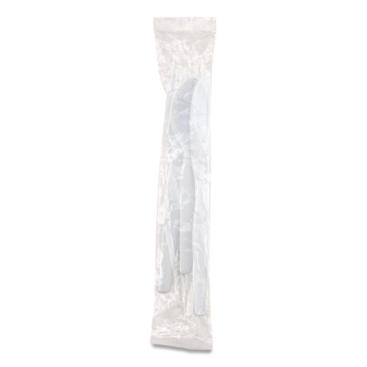 Heavyweight Polystyrene Cutlery, Fork/Knife/Teaspoon, Plastic, White, 250/Carton