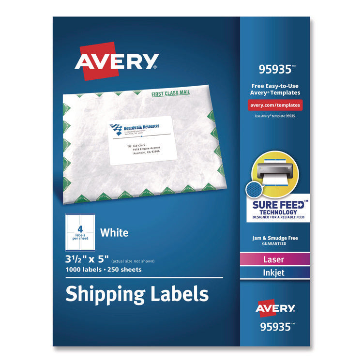 White Shipping Labels-Bulk Packs, Inkjet/laser Printers, 3.5 X 5, White, 4/sheet, 250 Sheets/box