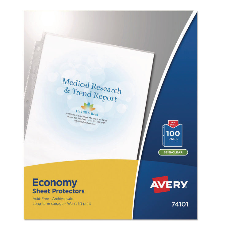 Economy Weight Sheet Protector, Light-Duty, Side: 3-Hole Punched, Top Load 8.5 x 11 Insert, Semi-Clear Front, 100/Box