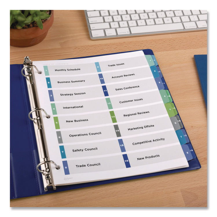Customizable TOC Ready Index Double Column Multicolor Tab Dividers, 16-Tab, 1 to 16, 11 x 8.5, White, 1 Set