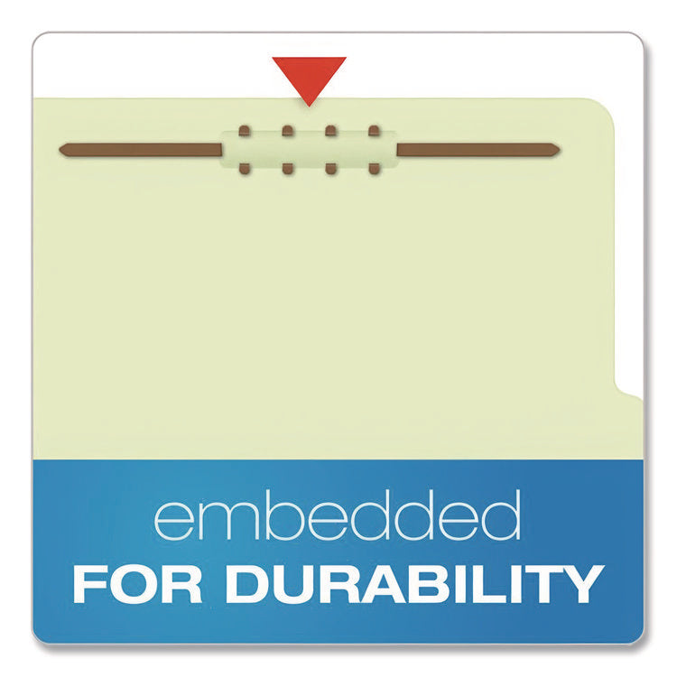 Reinforced Pressboard Classification Folders, 1.75" Expansion, 1 Divider, 4 Fasteners, Letter Size, Green Exterior, 10/Box
