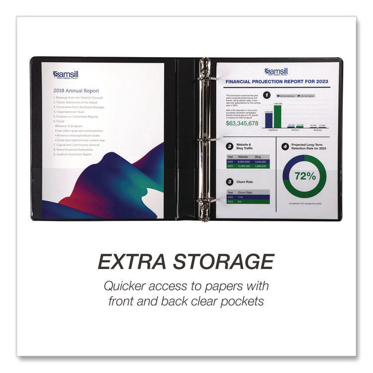 Durable D-Ring View Binders, 3 Rings, 1" Capacity, 11.5" x 8.5", Black, 4/Pack