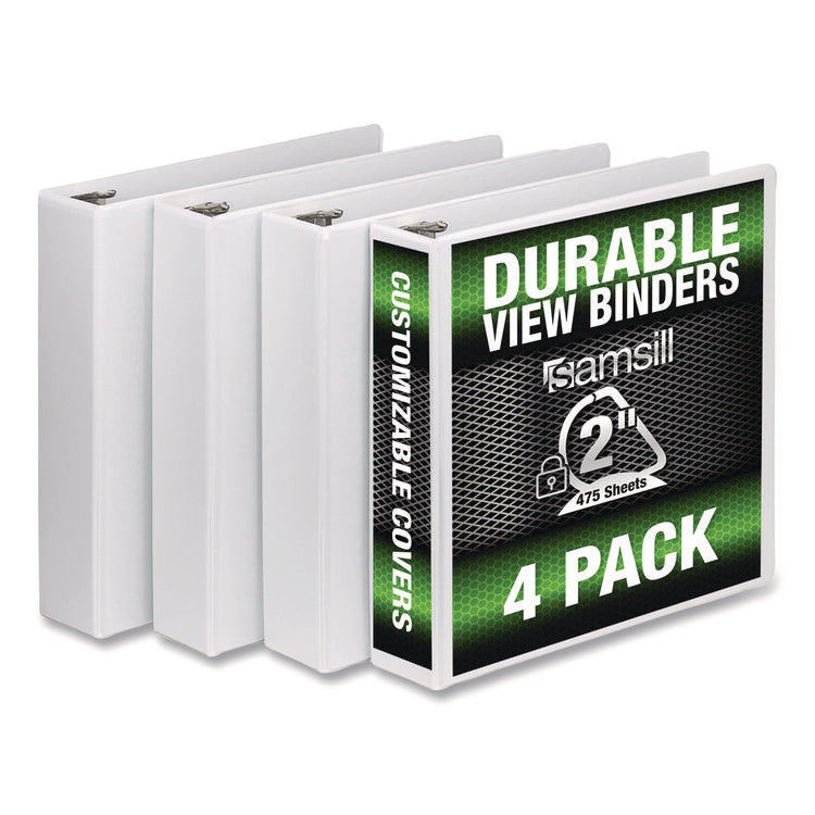 Durable D-Ring View Binders, 3 Rings, 2" Capacity, 11.5" x 8.5", White, 4/Pack