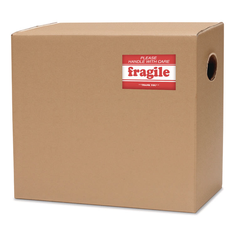 Pre-Printed Message Labels, Fragile-Please Handle With Care-Thank You, 2 X 3, White/red, 500/roll