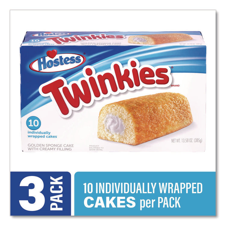 Twinkies, Vanilla, 1.36 oz Individually Wrapped, 10/Pack, 3 Packs/Carton