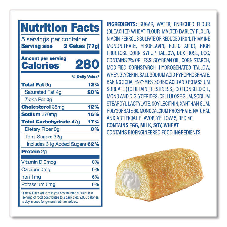 Twinkies, Vanilla, 1.36 oz Individually Wrapped, 10/Pack, 3 Packs/Carton