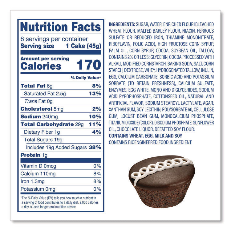 CupCakes, Chocolate, 1.59 oz Individually Wrapped, 8/Pack, 3 Packs/Carton