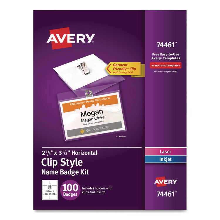 Clip-Style Badge Holder With Laser/inkjet Insert, Top Load, 3.5 X 2.25, White, 100/box