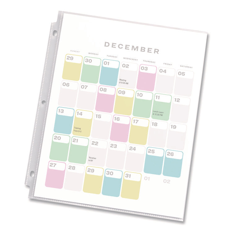 Recycled Economy Weight Sheet Protector, Side: 3-Hole Punched, Top Load 8.5 x 11 Insert, Semi-Clear Front, 100/Box