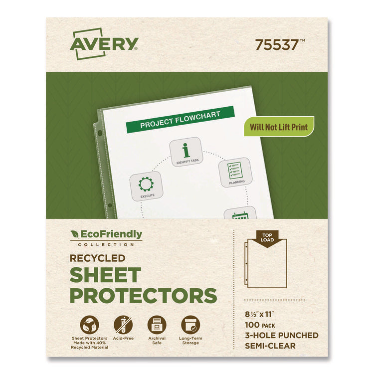 Recycled Economy Weight Sheet Protector, Side: 3-Hole Punched, Top Load 8.5 x 11 Insert, Semi-Clear Front, 100/Box