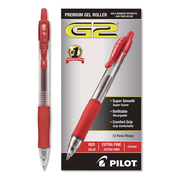 G2 Premium Gel Pen, Retractable, Extra-Fine 0.5 mm, Red Ink, Smoke/Red Barrel, Dozen