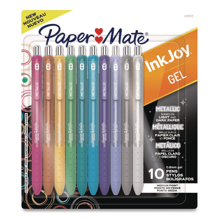 InkJoy Metallic Gel Pen, Retractable, Medium 0.8 mm, Assorted Ink, Assorted Barrel, 10/Pack
