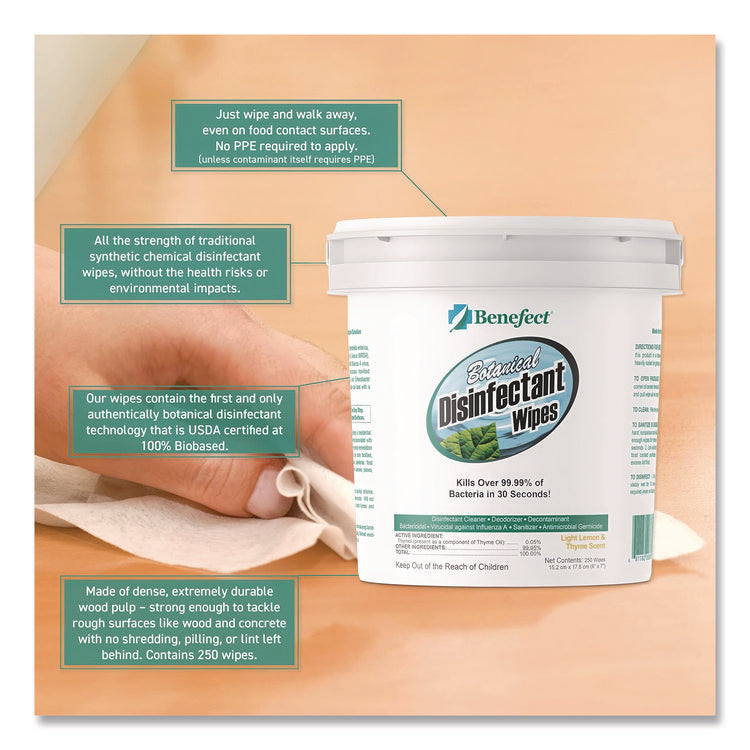 Botanical Disinfectant Wipes, 6 x 7, Light Lemon and Thyme, 250/Bucket