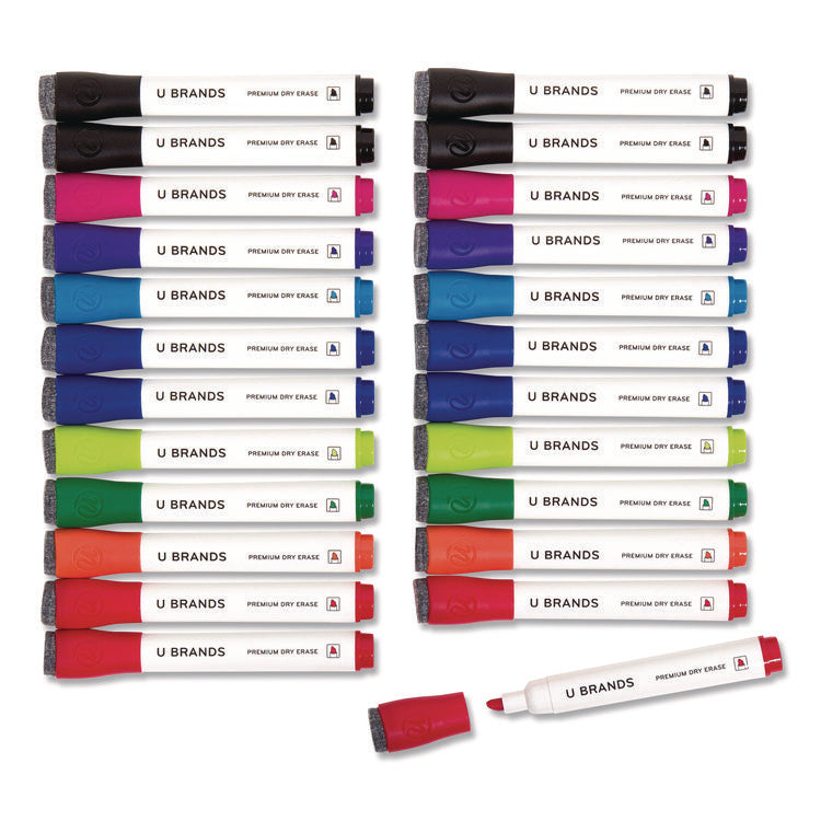 Chisel Tip Low-Odor Dry-Erase Markers With Erasers, Broad Chisel Tip, Assorted Colors, 24/pack