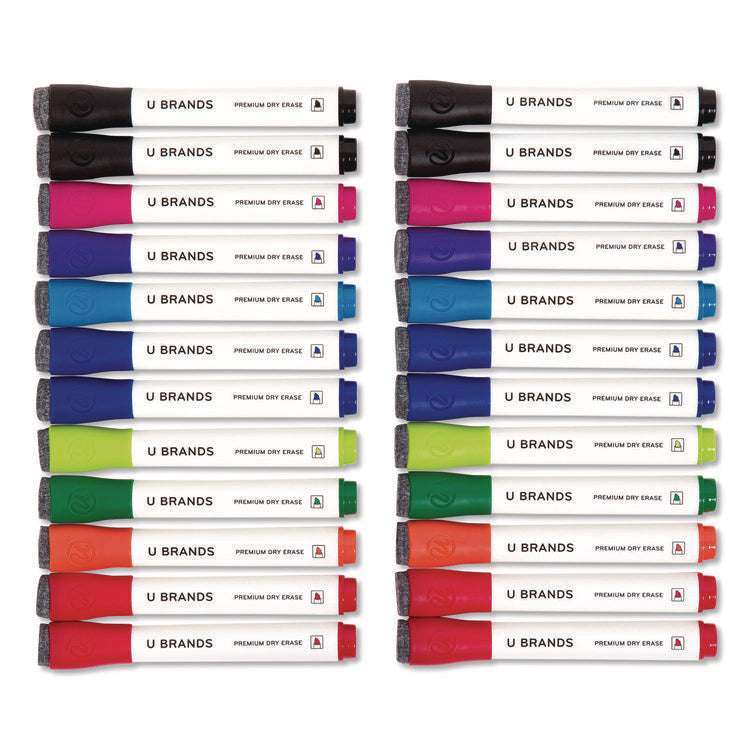 Chisel Tip Low-Odor Dry-Erase Markers With Erasers, Broad Chisel Tip, Assorted Colors, 24/pack