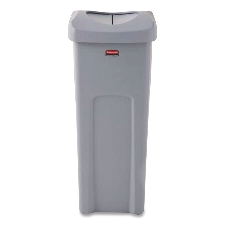 Universal Square Trash Can with Swing Lid, 23 gal, Plastic, Gray