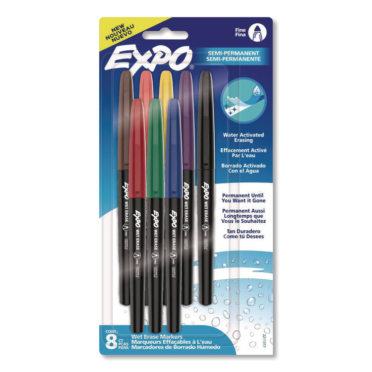 Wet Erase Markers, Fine Needle Tip, Assorted, 8/Pack