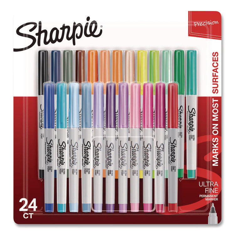 Ultra Fine Tip Permanent Marker, Ultra Fine Needle Tip, Assorted Colors, 24/Pack