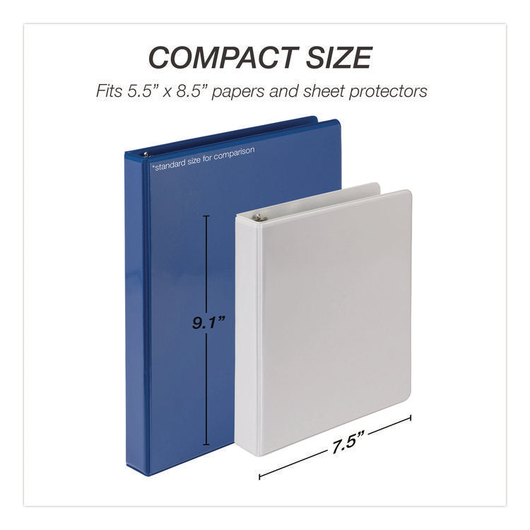 Economy Round Ring View Binders, 3 Rings, 1" Capacity, 8.5 x 5.5, White, 6/Carton