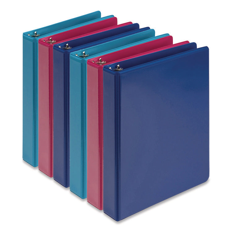 Economy Round Ring View Binders, 3 Rings, 1" Capacity, 8.5 x 5.5, Assorted, 6/Carton