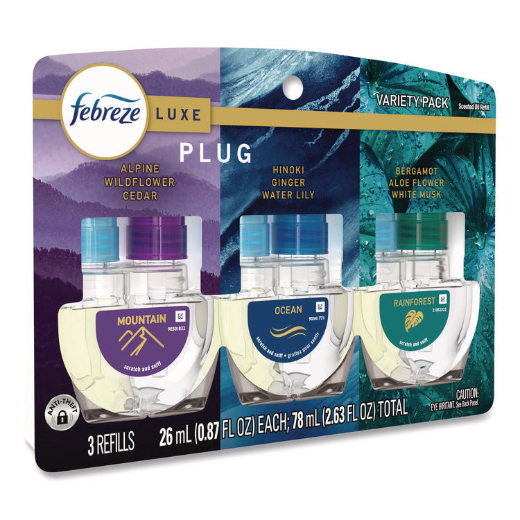 PLUG Air Freshener Refills, Mountain/Ocean/Rainforest, 2.63 oz, 3/Pack, 6 Packs/Carton