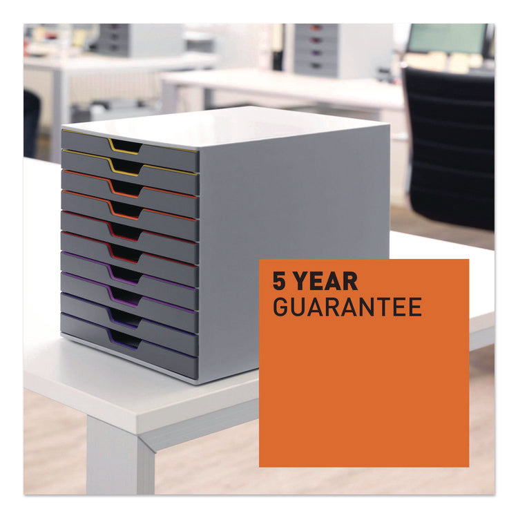 VARICOLOR Stackable Plastic Drawer Box, 10 Drawers, Letter to Folio Size Files, 11" x 14" x 11.5", Gray