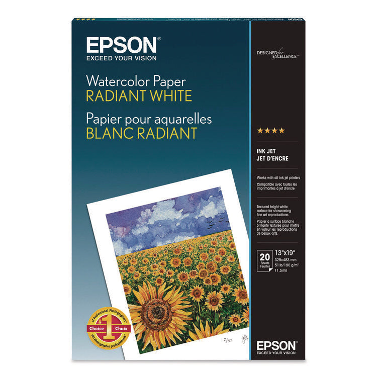 Watercolor Radiant White Inkjet Paper, 11.5 Mil, 13 X 19, Matte White, 20/pack