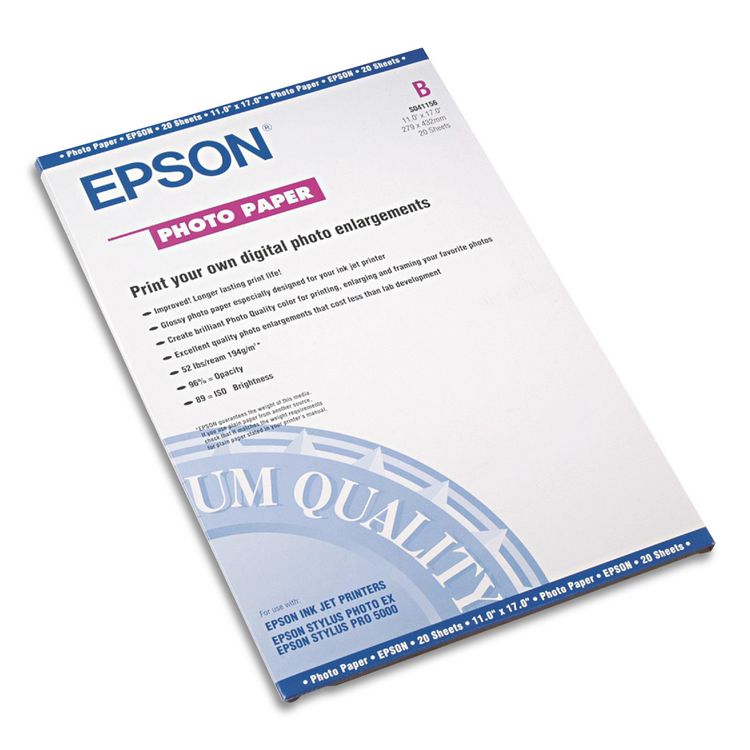 Glossy Photo Paper, 9.4 Mil, 11 X 17, Glossy White, 20/pack