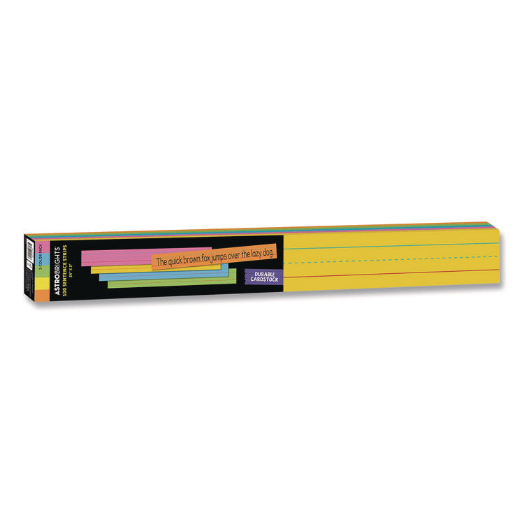 Five-Color Ruled Sentence Strips, 24" x 3", Assorted Colors, 100/Pack