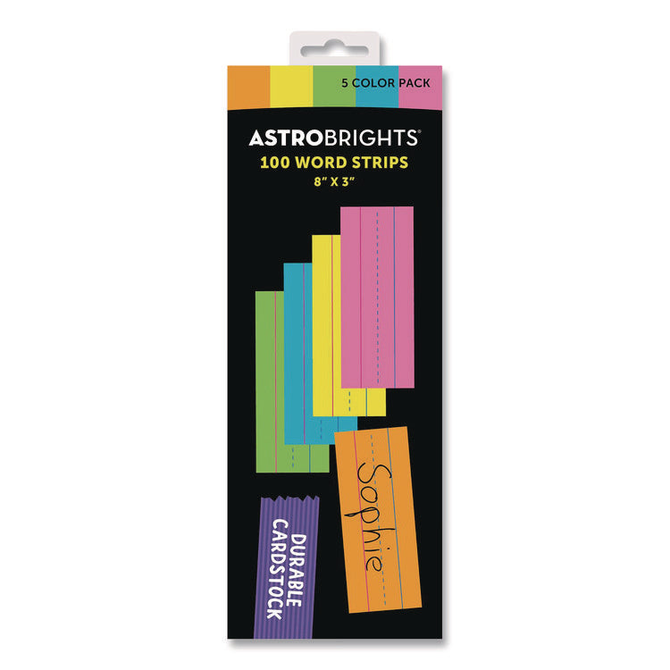 Five-Color Ruled Word Strips, 8" x 3", Assorted Colors, 100/Pack
