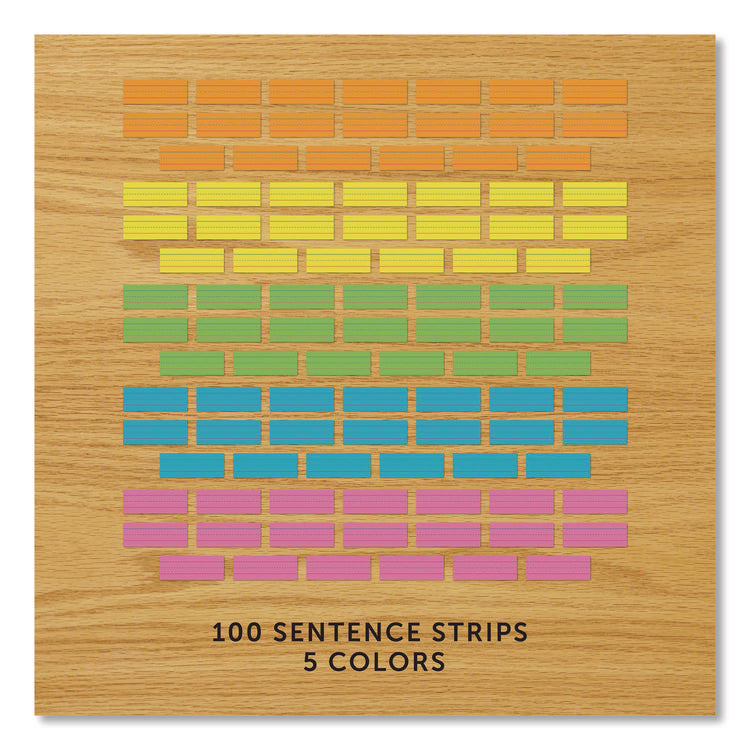Five-Color Ruled Word Strips, 8" x 3", Assorted Colors, 100/Pack