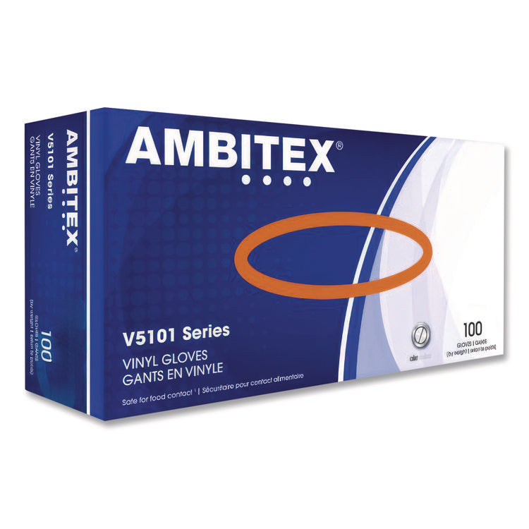 V5101 Series Latex-Free Lightly Powdered Vinyl Gloves, Small, 3 mil Thick, 9" Long, Clear, 100/Box