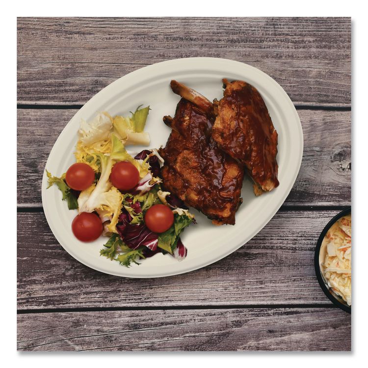 Compostable Molded Fiber Dinnerware, Platter, 10" Diameter, Natural, 500/Carton