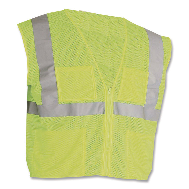 ANSI Class 2 Four Pocket Zipper Safety Vest, Polyester Mesh, 3X-Large, Hi-Viz Lime Yellow