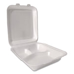 Foam Hinged Lid Containers, 3-Compartment, 7.56 x 8.25 x 2.38, White, Foam, 200/Carton